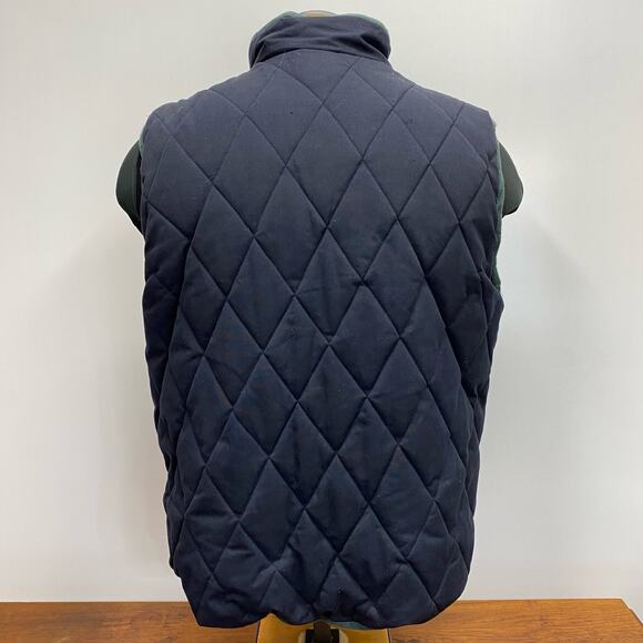 Vintage Gulliver's Navy Blue Diamond Quilted Vest Men's L Red Plaid Lining Snaps - Picture 4 of 12